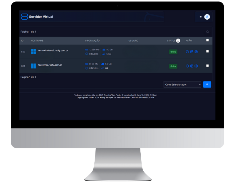 Painel de Controle Rubfy